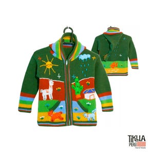 Adorable Handmade Kids Sweater with Playful Animal Patches - Vibrant Peruvian Knitwear for Stylish Little Explorers - Unique kids sweater