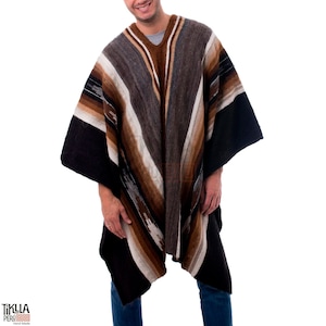 Traditional Peruvian Wool Blend Poncho - Chakana/allpaka, winter poncho, gift pocho