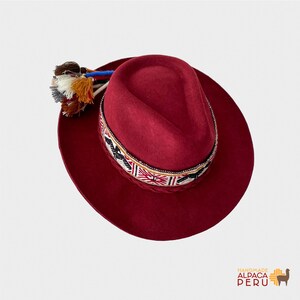 Peruvian Alpaca Wool Felt Fedora Hat, Cusco Handmade Burgundy
