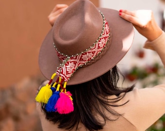 Boho Wool Felt Fedora Hat with Alpaca Andean Band