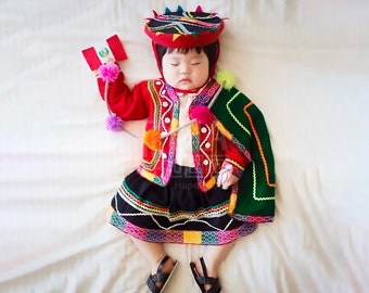 Peruvian valicha costume, dance costume for girls, girl dress 2-10 years old, typical Peruvian costume for girls, typical costume