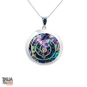 Peruvian Spiral Necklace Shell Inlay - Sterling Silver