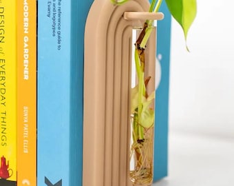 Plant Propagation Bookends Set of 2 | Modern Plant Lover Desk Accessories | Stylish Green Leaf Stay-Organized Decor Gift