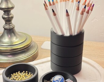 ホッケーパック型ペンホルダー兼デスクオーガナイザー、STL 3MFデジタルファイル
