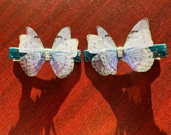 Blue fluttery butterfly alligator Hair clips