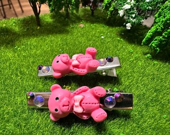 Teddy bear hair clips (pink)