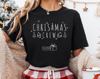 Personalized Christmas Crew T-Shirt with Custom Name, Custom Family Christmas Shirts, Matching Christmas T-Shirts, Matching Xmas Family Tees