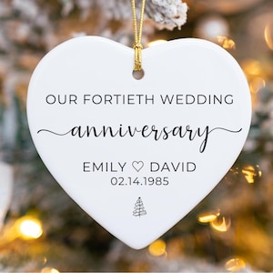Personalized Wedding Anniversary Gift | Forty Years Married | Ceramic Christmas Ornament with Custom Name & Date