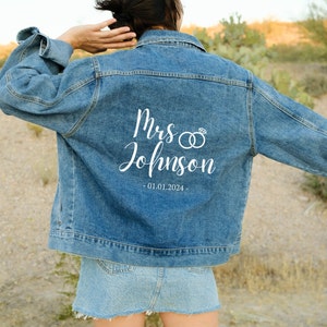 Personalized Mrs Bride Denim Jacket, Custom Bride Jean Jacket, Personalized Gift for Bride with Name and Date, Engagement Gift for Bride