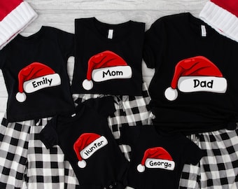 Personalized Christmas Hat T-Shirt with Custom Name, Family Christmas Custom Name Shirt, Matching Christmas Shirt, Matching Xmas Family Tee