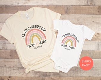 Personalized Matching Father's Day Gift T-Shirts, Custom Dad and Daughter Father's Day Gift Shirts, Our First Father's Day Matching Tees