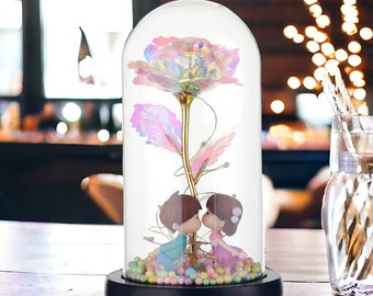 Table Lamp in Dome Wishing Girl Galaxy Rose In Flask LED Flashing Flowers Valentine's Day Gift Love Home Decoration Wedding Gift Girlfriend
