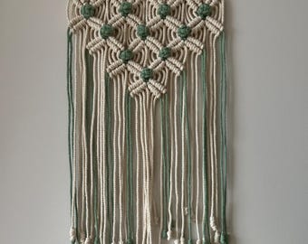 Sage Green Macrame Wall Hanging, Boho Cotton Rope Fiber Art Decor