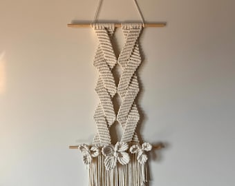 Handmade Floral Macrame Wall Hanging, Boho Ring Decor, Neutral Cotton Art