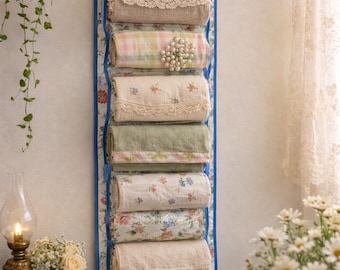 Vintage Floral Hanging Organizer, Wall Storage with Pockets, Cottagecore Linen Holder, Shabby Chic Fabric Organizer, Bathroom or Closet Stor