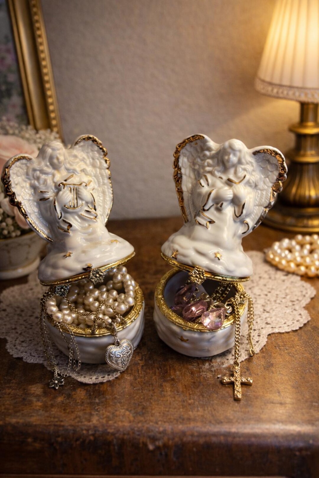 Vintage Angel Jewelry Boxes Set of 2 – Guardian Angel Trinket Boxes ...
