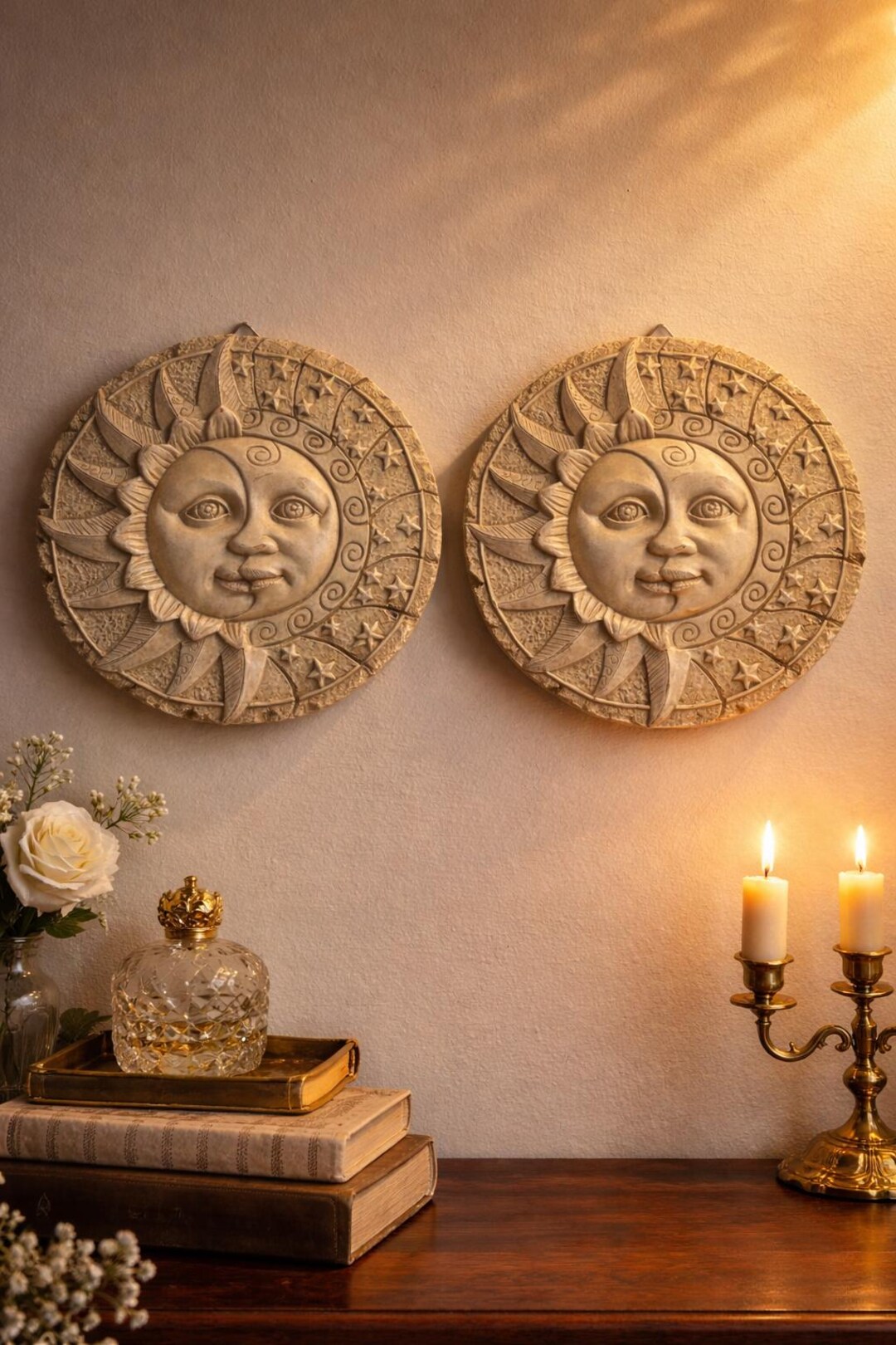 Vintage Sun Moon Wall Decor Set, Celestial Wall Art Pair, Boho ...