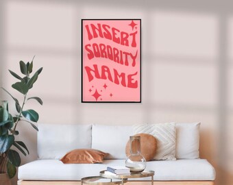 Custom Sorority Digital Wall Art | Trendy Wavy Font | Personalized Pink Decor with Decorative Stars | Unique Sorority Gift