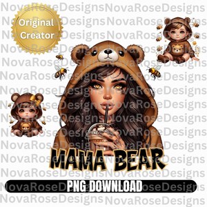 Mamãe urso e crianças Png, Faux Rhinestone png, Natureza mamãe, Design de sublimação de camisa de dia das mães, Sem fundo png, DTF png, Alta resolução