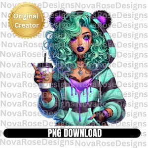 Orso gotico gocciolante png, goccia verde acqua png, ragazza glamour png, design sublimazione maglietta, nessun sfondo png, alta risoluzione png