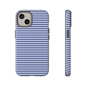 Capa resistente com listras azuis simples | iPhone 17/16/15/14/13/12 Pro Max XR Galaxy S23/S22/S21 Ultra Pixel Summer Aesthetic Coastal Girl