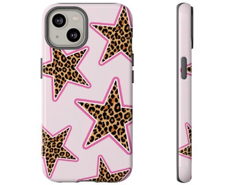 Leopard Print and Pink Star Aura Tough Phone Case | iPhone 17/16/15/14/13 Pro Max | Galaxy S23/S22/S21 Ultra | Pixel 6/7/8 Pro | Y2K Trendy