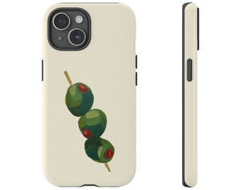 Hand Painted Olive Phone Case, Dirty Martini Tough Phone Case | iPhone 17/16/15/14/13/12 Pro Max XR | Galaxy S23/S22/S21 Ultra | Pixel 6/7/8