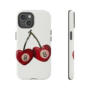 Cherry 8 Ball ハンドペイント タフ フォンケース | iPhone 15/14/13/12/11 Pro Max XR | Galaxy S23/S22/S21 Ultra | Pixel 6/7/8 Pro | クールガール