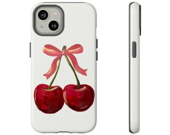 Coquette Cherry Bow Tough Phone Case |  | iPhone 17/16/15/14/13/12/11 Pro Max XR | Galaxy S23/S22/S21 Ultra | Pixel 6/7/8 Pro | Tough Cases
