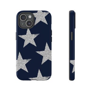 キラキラ輝くスターネイビータフフォンケース、トレンディなiPhone 16/15/14/13/12ケース、Samsung Galaxy XR Pro、キュートなY2K美的二重層保護