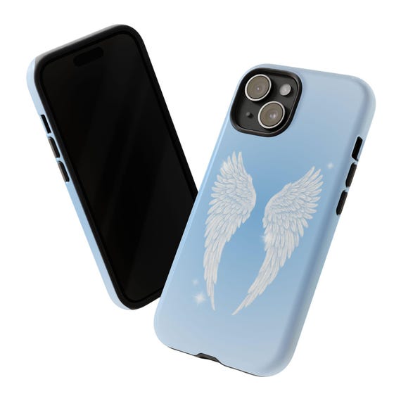 天使の羽のスマホケース、トレンディなブルーオーラの頑丈なiPhone保護