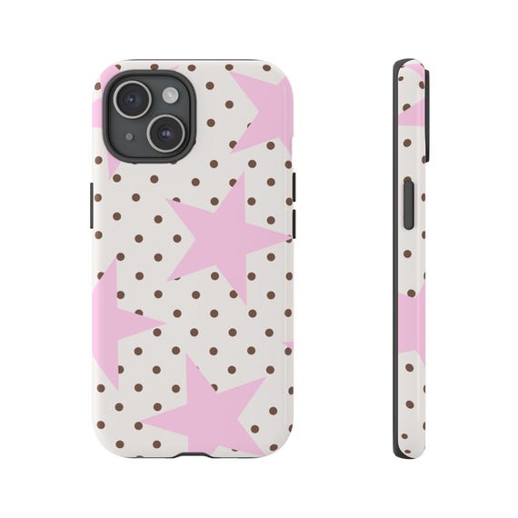ポルカドットピンクの星柄タフフォンケース、iPhone 17ケース、保護