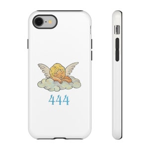 444 Angel Energy Hand Painted Tough Phone Case iPhone 15/14/13/12/11 Pro Max XR Galaxy S23/S22/S21 Ultra Pixel 6/7/8 Pro Cool Girl image 2