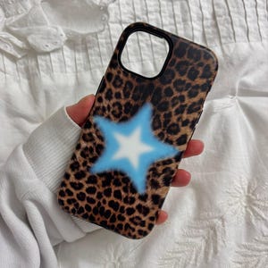 Cheetah Print Blue Star Aura Tough Phone Cases | iPhone 17/16/15/14/13 Pro Max XR | Galaxy S23/S22/S21 Ultra | Pixel 6/7/8 Pro | Star Girl