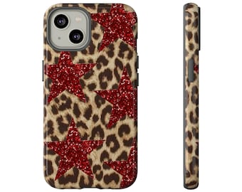 Red Star and Cheetah Print Tough Phone Case | iPhone 15/14/13/12/11 Pro Max XR | Galaxy S23/S22/S21 Ultra | Pixel 6/7/8 Pro | Tough Cases