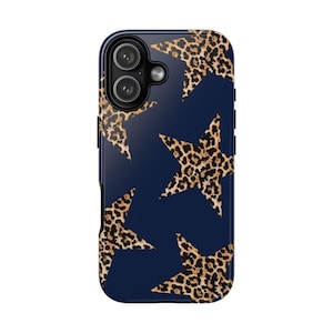 Navy Leopard Print Star Phone Case, Trendy, Aesthetic Y2K Case | iPhone 17/16/15/14/13/12 Pro Max | Galaxy S23/S22/S21 Ultra | Pixel 6/7/8