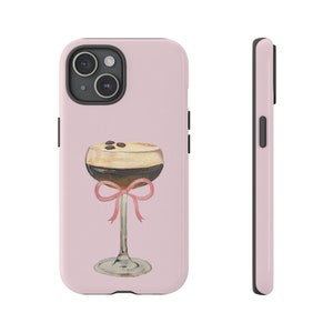 Coquette Espresso Martini Pink Bow Hand Painted Tough Phone Case | iPhone 15/14/13/12/11 Pro Max XR | Galaxy S23/S22/S21 Ultra | Pixel 6/7/8