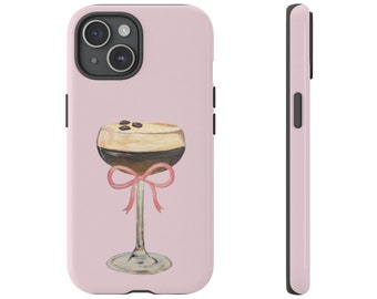 Coquette Espresso Martini Pink Bow Hand Painted Tough Phone Case | iPhone 17/16/15/14/13 Pro Max XR | Galaxy S23/S22/S21 Ultra | Pixel 6/7/8