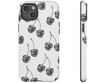 Simple Cherries Hand Drawn Tough Phone Case | iPhone 17/16/15/14/13 Pro Max XR | Galaxy S23/S22/S21 Ultra | Pixel 6/7/8 | Trendy Cool Girl
