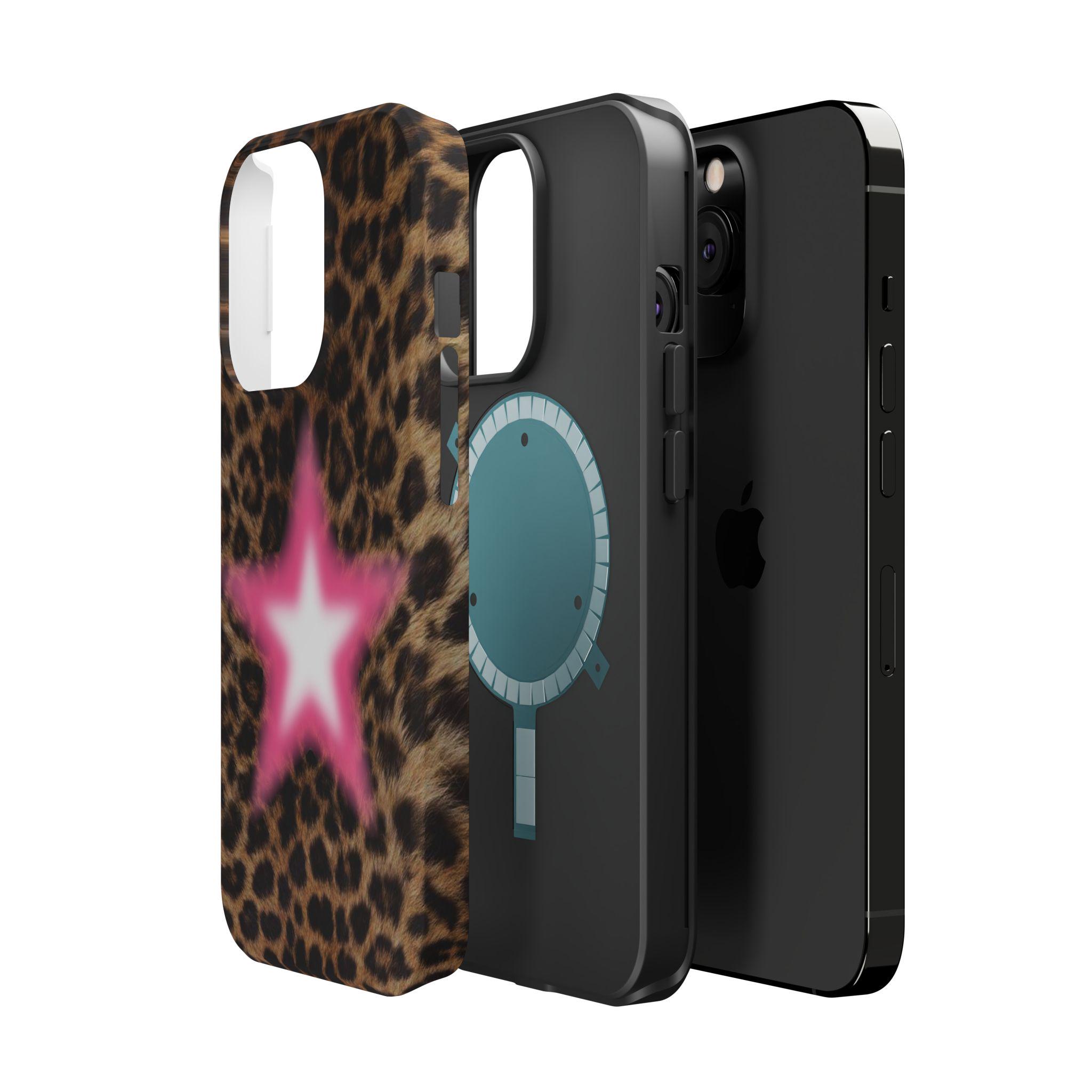 Magsafe Leopard Print and Pink Star Aura Tough Phone Case