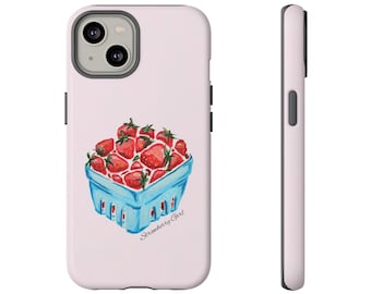 Rosa Erdbeer Handy Hülle | iPhone 17/16/15/14/13/12 Pro Max XR | Galaxy S23/S22/S21 Ultra | Pixel 6/7/8, süße Coquette Berries Handyhülle