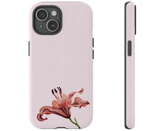 Pink Tiger Lily Hand Painted Tough Phone Case | iPhone 17/16/15/14/13 Pro Max XR | Galaxy S23/S22/S21 Ultra | Pixel 6/7/8, Flower Phone Case