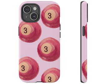 Coque de portable résistante rose 8 boules peinte à la main | iPhone 15/14/13/12/11 Pro Max XR | Galaxy S23/S22/S21 Ultra | Pixel 6/7/8 Pro | Étui cool pour fille