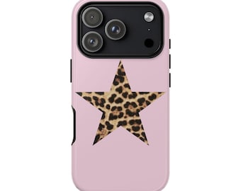 Pink Leopard Print Star Phone Case | iPhone 17/16/15/14/13/12 Pro Max | Galaxy S23/S22/S21 Ultra | Pixel 6/7/8 , Trendy Cool Girl Phone Case