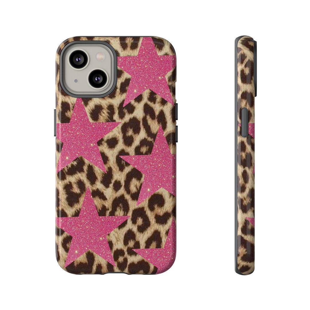 Pink Star and Leopard Print Tough Phone Case | iPhone 15/14