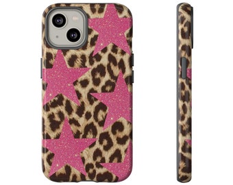 Pink Star and Leopard Print Tough Phone Case | iPhone 17/16/15/14/13/12 Pro Max XR | Galaxy S23/S22/S21 Ultra | Pixel 6/7/8 Pro | Cool Girl