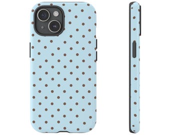 ブルーの水玉模様のトレンディな電話ケース、iPhone 17/16/15
