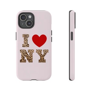 ヒョウ柄 I Heart New York タフな電話ケース、トレンディな NY ケース | iPhone 15/14/13/12/11 Pro Max | Galaxy S23/S22/S21 Ultra | Pixel 6/7/8 Pro
