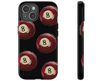 Red Eight Ball Hand Painted Tough Phone Case | iPhone 16/15/14/13/12/11 Pro Max XR | Galaxy S23/S22/S21 Ultra | Pixel 6/7/8 Pro | Cool Girl