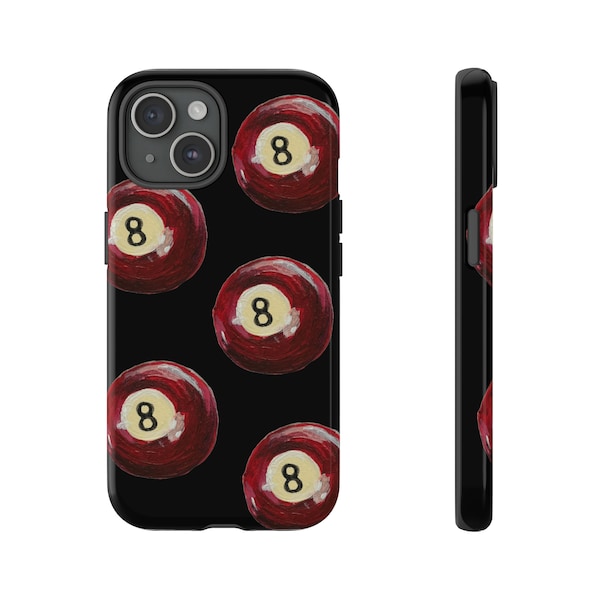 Red Eight Ball Hand Painted Tough Phone Case | iPhone 15/14/13/12/11 Pro Max XR | Galaxy S23/S22/S21 Ultra | Pixel 6/7/8 Pro | Cool Girl